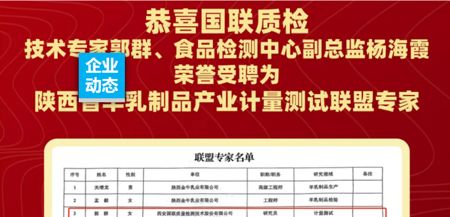 喜报 | 国联质检技术工程师入选陕西羊乳产业联盟专家名单！