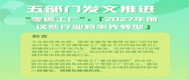 五部门发文推进“零碳工厂”：2027年前这些行业将率先转型